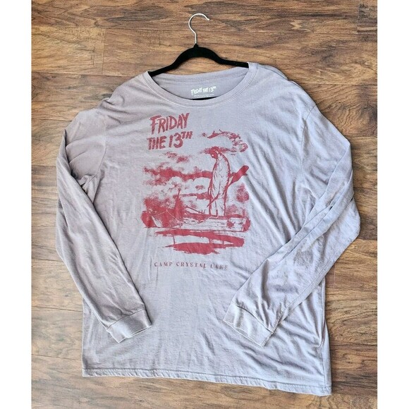 Friday the 13th Camp Crystal Lake Vintage Horror Long Sleeve Mens T-Shirt 2XL - Picture 1 of 6